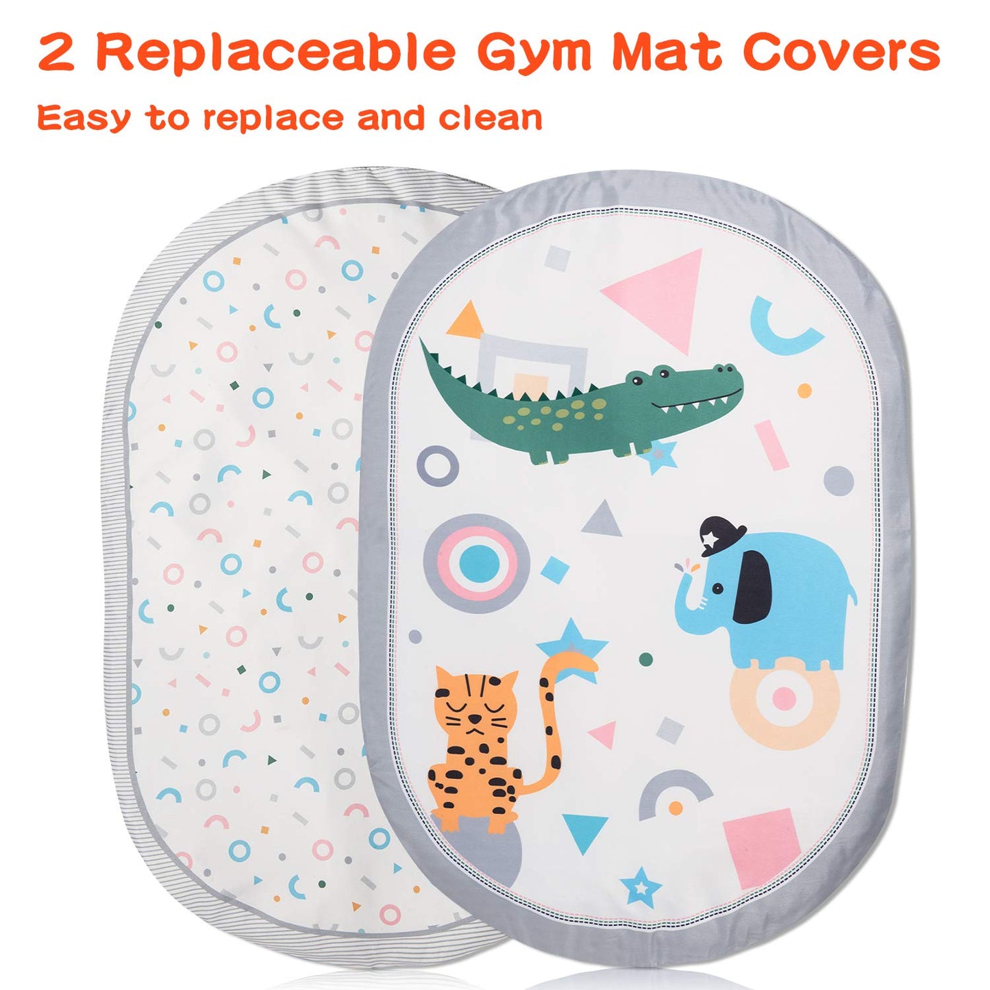 Lupantte 7-in-1 Baby Play Gym Mat with 2 Washable Covers, Infant Activity Mat with 6 Sensory Toys for Visual, Hearing & Cognitive Development, Thick Non-Slip Playmat for Babies & Toddlers