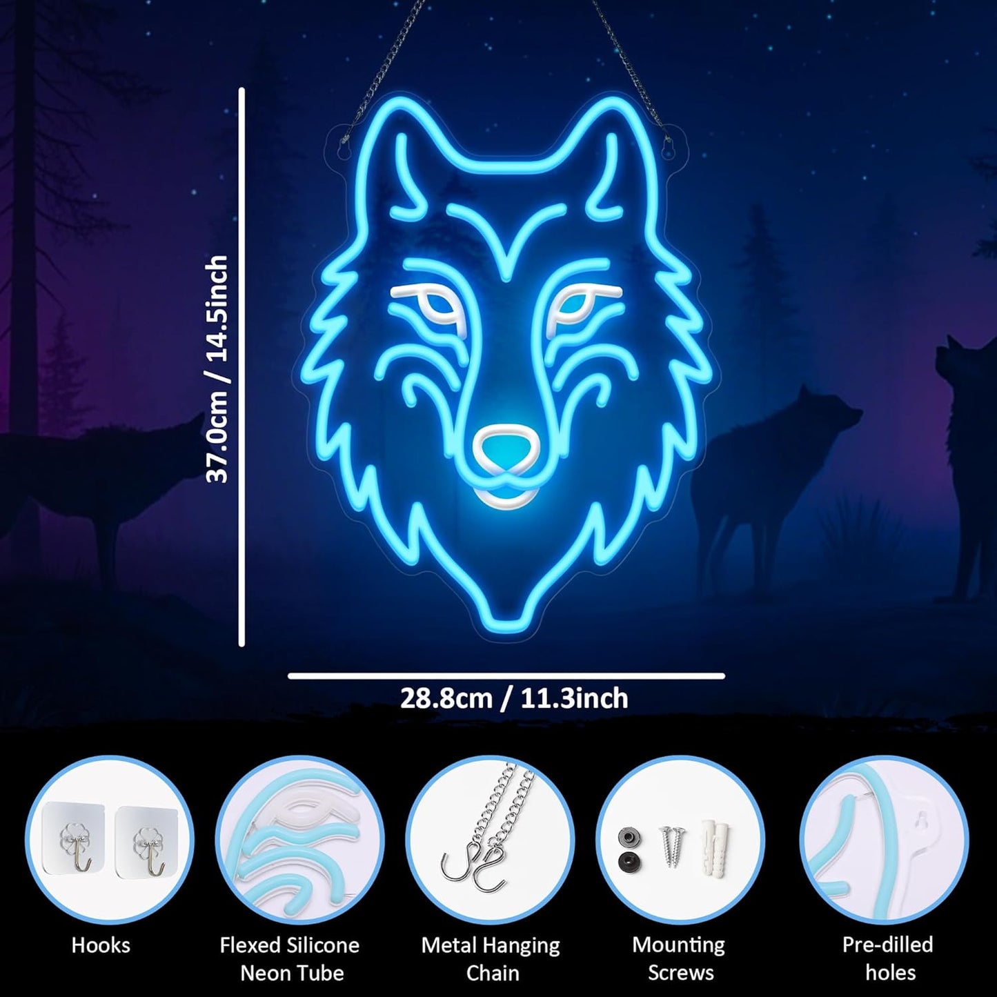 Wolf Neon Light, Dimmable LED Wolf Animal Neon Wall Sign USB Powered, Decorations for Bedroom Living Room Game Room Man Cave Home Birthday Gift for Boys Men
