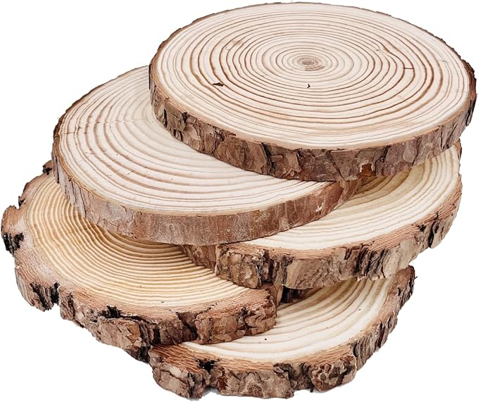 Natural Round Discs Rustic Wood Slices 5 Pcs 7-8 inch Unfinished Wood kit