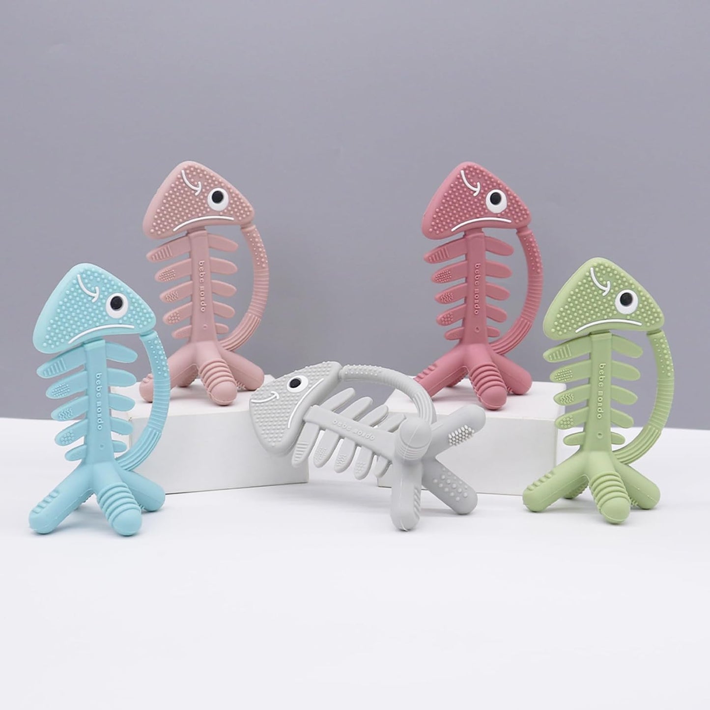 3in1 Infant Toys, Baby Teething Toys 3-6 6-12 Months, Teethers for Babies 3-6-12 Months, for Teething Relief, Baby Gift, Silicone,Sensory Toys 0-6 Months,USA Patent Pending,Fish,(Olive)