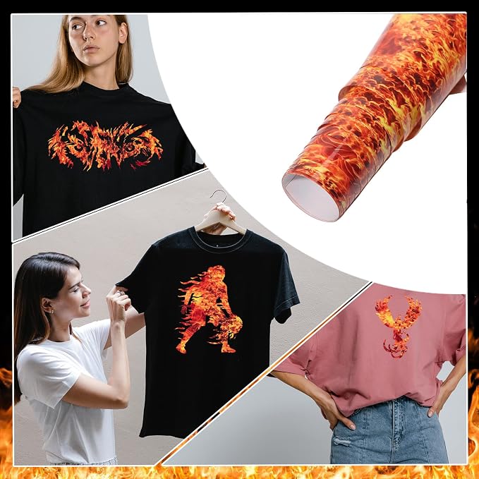 Tintnut Orange Red Flame Heat Transfer Vinyl Roll, stretch washable, compatible