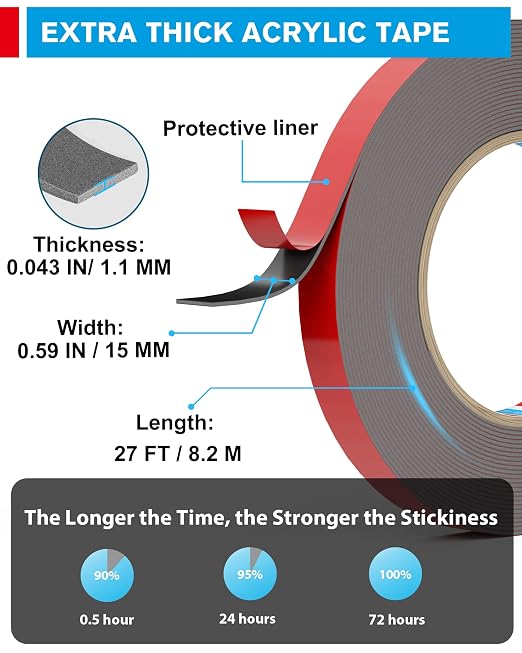 EMITEVER 0.59IN x 27FT Double Sided Tape Heavy Duty, Tesa Acrylic Foam |