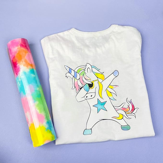VINYL FROG Tie-Dye Heat Transfer Vinyl Roll 10" x 5ft Rainbow HTV Vinyl | Iron