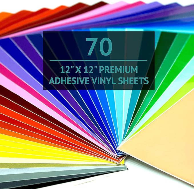 Bright Idea Permanent Vinyl, 70 Pack 12 "x 12" Vinyl Sheets Compatible