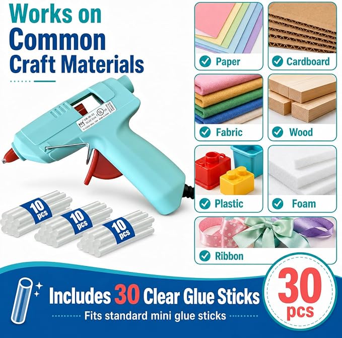 Mini Hot Glue Gun Kit with 30 Glue Sticks and Carrying Case, 15W Fast