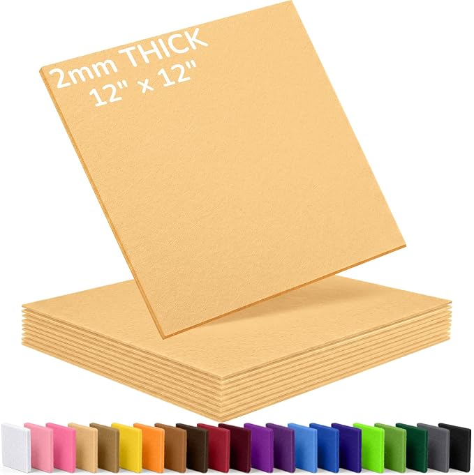 2mm Stiff Felt Sheets 12" X 12" | Thick Polyester Felt Material, DIY Craft
