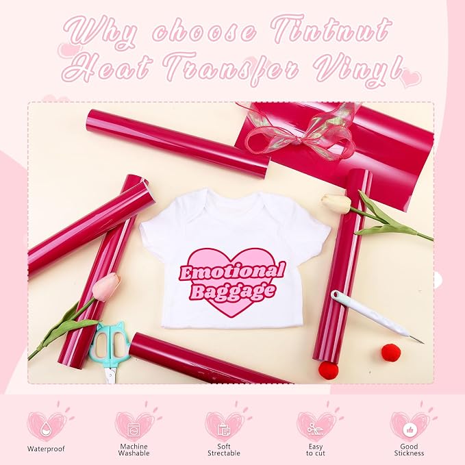 Tintnut Love Potion Red Heat Transfer Vinyl, easy cut & weed, stretch washable