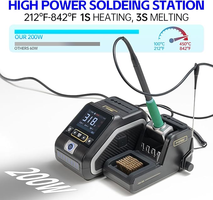 FNIRSI DWS-200 200W Precision Digital Soldering Station Kit, with 3 F210 & 6 F245 Soldering Iron Tips and 2 Helping Hands, Temp Value & Curve Mode, 3 Temperature Storage, Full-Color Display