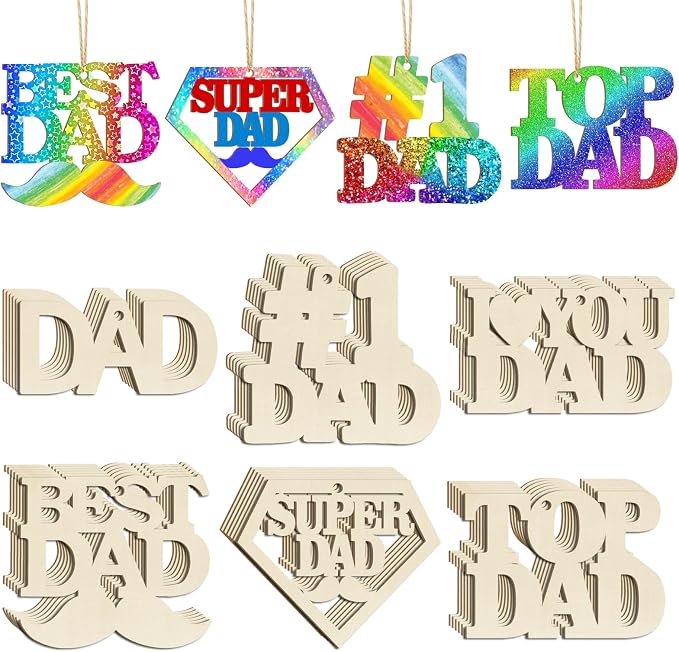 36PCS Wooden Father's Day Ornaments to Paint, Fathers Day Crafts