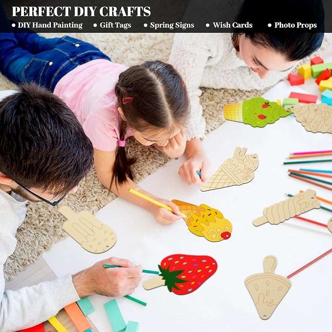 Subacy 80 PCS Unfinished Wood Cutouts 8 Styles DIY Wooden Spring Ornaments