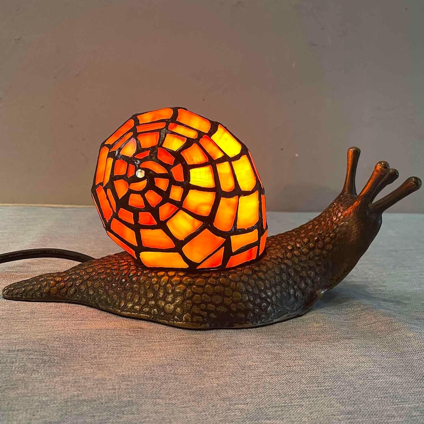Bieye L10963 Land Snail Tiffany Style Stained Glass Accent Table Lamp for Home Decoration (Orange, 10" D x 5" W x 5" H)