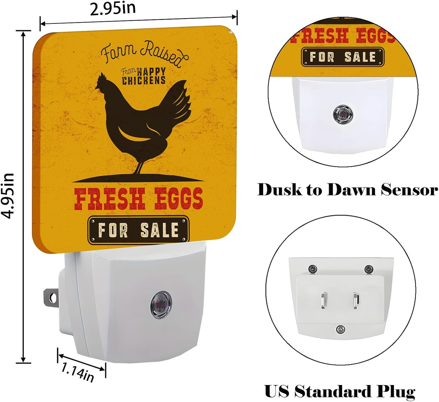 Funny Chicken Night Light,Plug Into Wall for Boys Girls Bedroom Decorative Square Night Light Lamp 0.5w Sleep Friendly