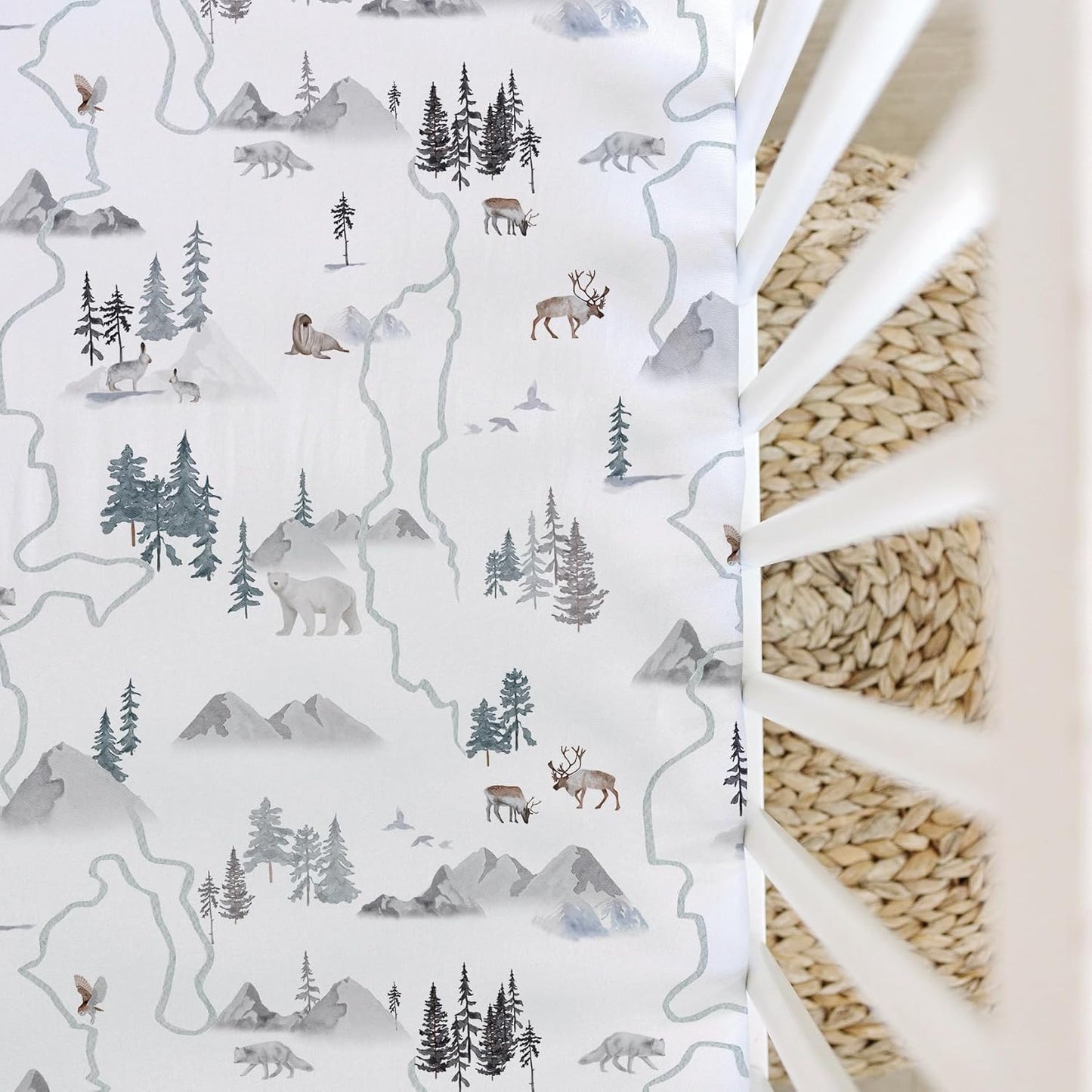Crib Sheets Neutral - Fitted Baby Crib Sheets Bed for Girl Boy - 2 Pack Standard & Toddler Mattress - Buttery Soft Organic Cotton Blend (Arctic Journey)