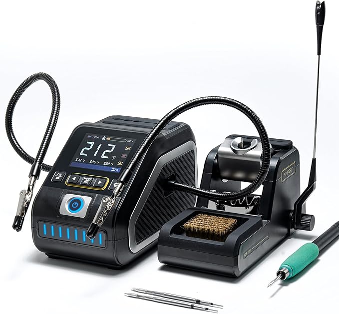 FNIRSI DWS-200 200W 210 Precision Digital Soldering Station Kit with 3 F210 Soldering Iron Tips and 2 Helping Hands, Temp Value & Curve Mode, 3 Temperature Storage, Full-Color Display