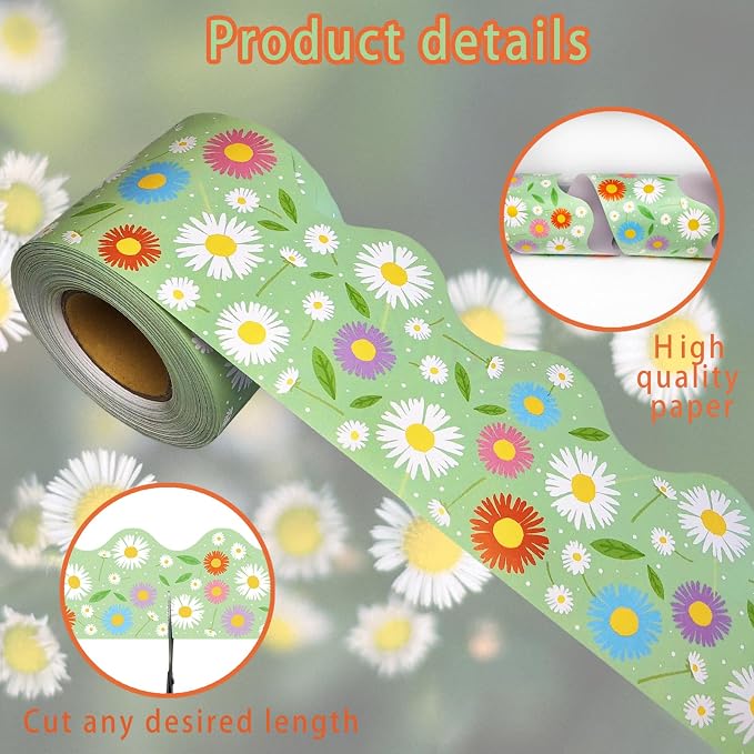 69 Feet Daisy Bulletin Board Borders Spring Floral Border Green Flowers