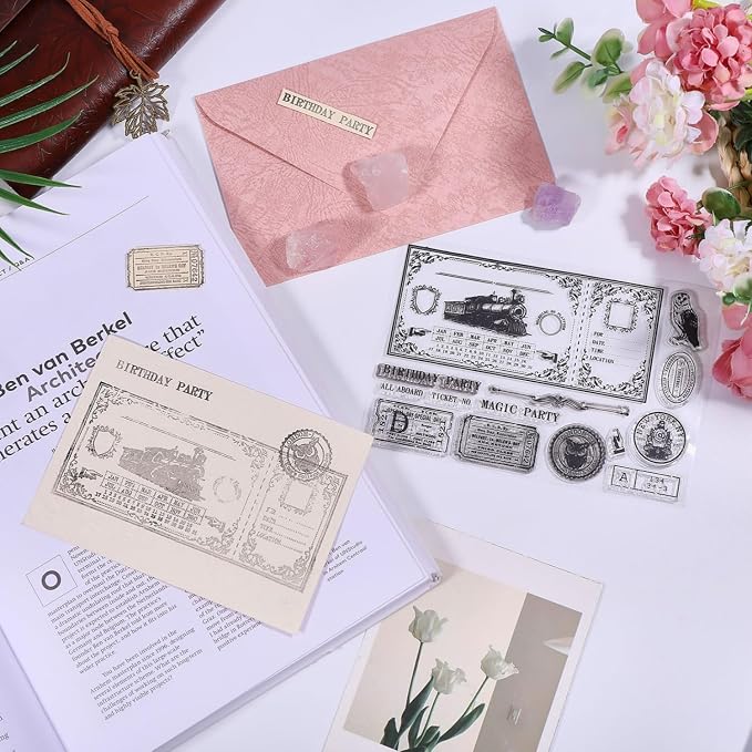 GLOBLELAND Vintage Train Ticket Clear Stamps