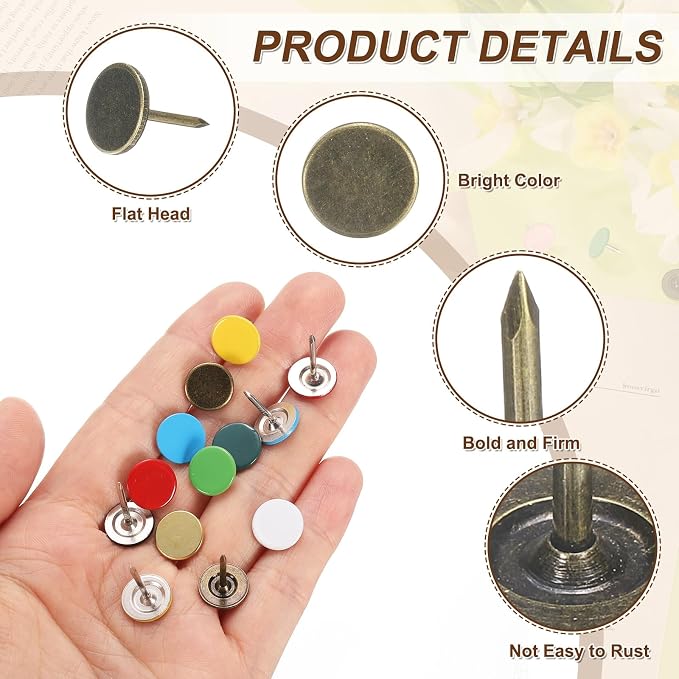 uxcell 150Pcs Upholstery Tacks, 11mmx15mm Flat Head Thumb Tack Decorative