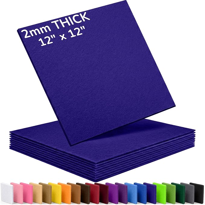 2mm Stiff Felt Sheets 12" X 12" | Thick Polyester Felt Material, DIY Craft