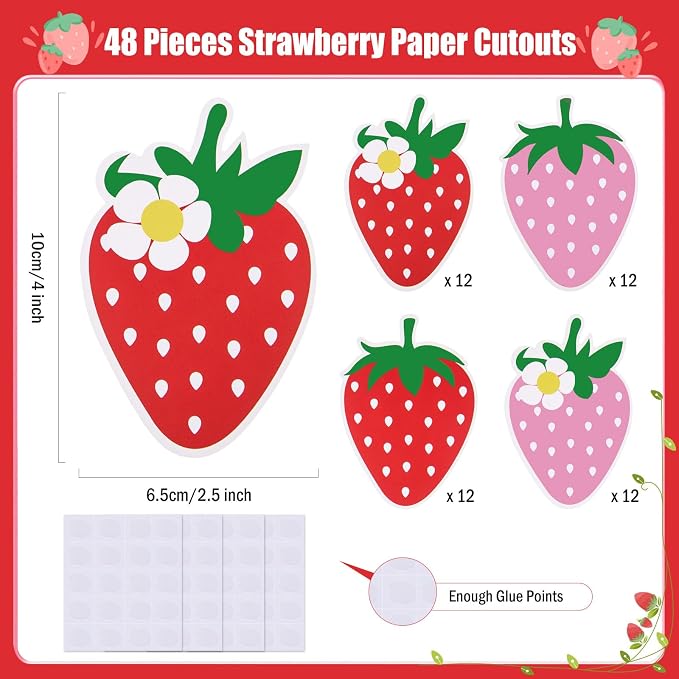 MixTeach 48 Pieces Strawberry Cutouts Summer Berry Paper Cutouts Strawberry