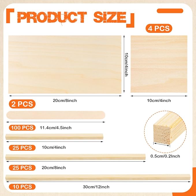 Natural Wood Craft Wood Square Dowel Rods Balsa Wood Sheets Smooth Popsicle Art