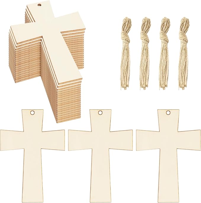 40Pcs Crosses Unfinished Wooden Gift Ornaments DIY Craft Activity Paintable