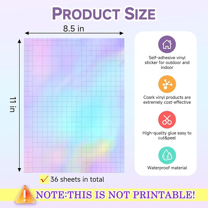 36 Sheets Holographic Laminate Sheets Clear Self Adhesive Sticker Paper |