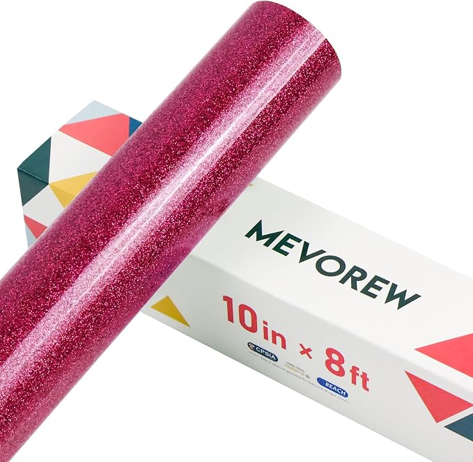 Rose Red Glitter HTV Heat Transfer Vinyl, Glitter Iron on Vinyl 10" X 8ft |