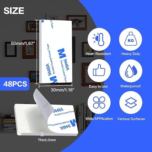 White Double Sided Adhesive Pads, Heavy Duty Mounting Tape, Super-Sticky Black