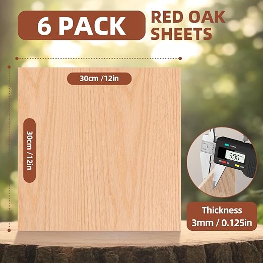 Rowood Oak Plywood Sheets for Laser Cutting, 6 Pack 3mm Thin Unfinished Wood