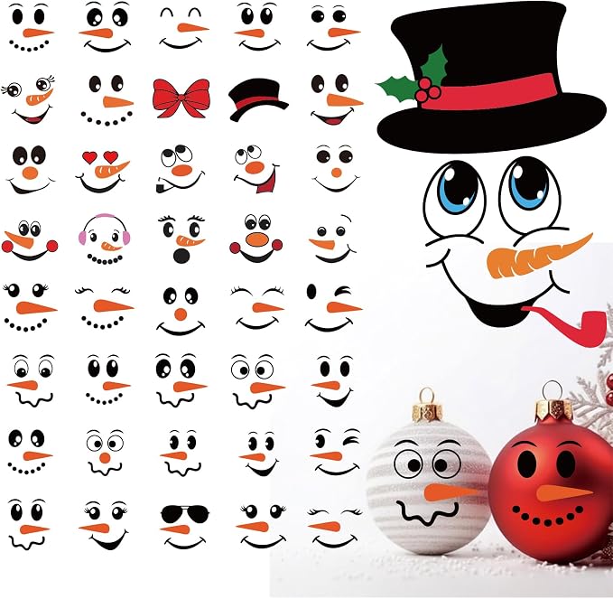 41 PCS Snowman Face Stickers for Crafts Christmas Vinyl Snowman Face Decals for