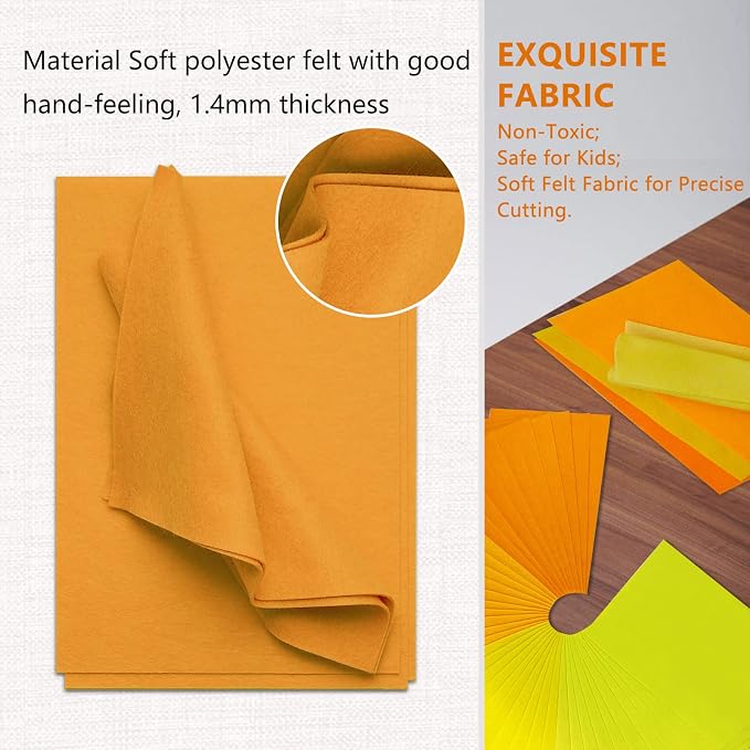 Jtnohx Soft Felt Sheets, 8x12 inches Assorted Craft Felt Fabric, 1.4mm Thick