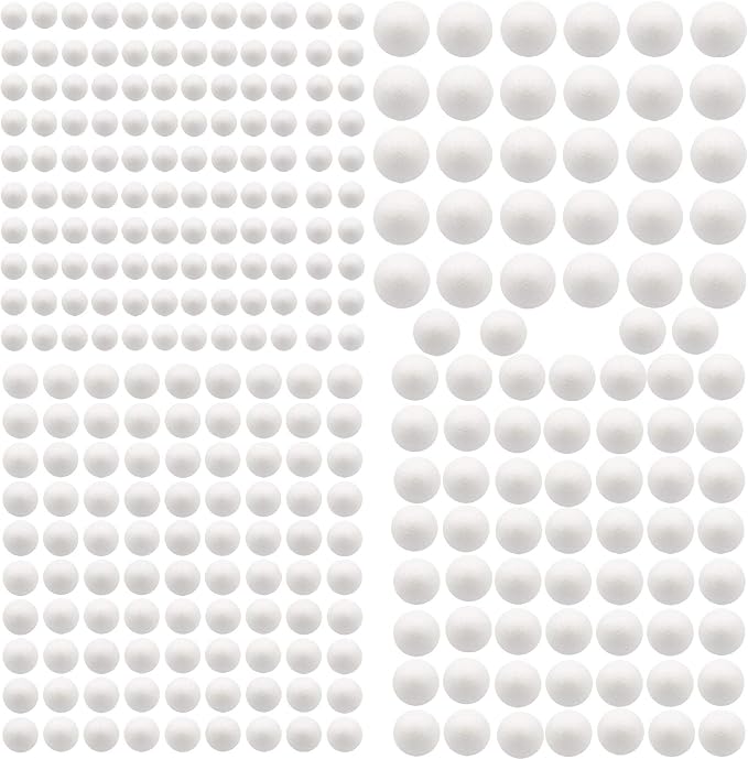 300 Pack Craft Foam Balls, 4 Sizes Including 1-2 Inches, Polystyrene Smooth