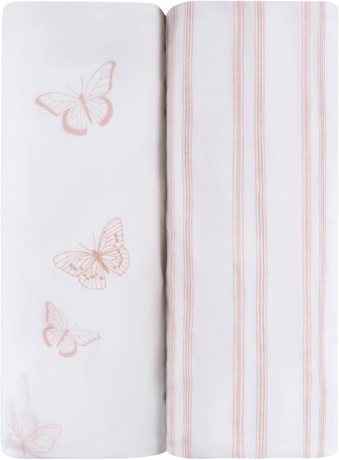 Ely’s & Co. Bassinet Sheets, Baby Girl Fitted Bassinet Mattress Sheet Set - 2 Pack, 100% Jersey Knit Cotton, fits Oval, Hourglass and Rectangle Mattress, Pink Butterly + Stripe, 32”x16”x3”