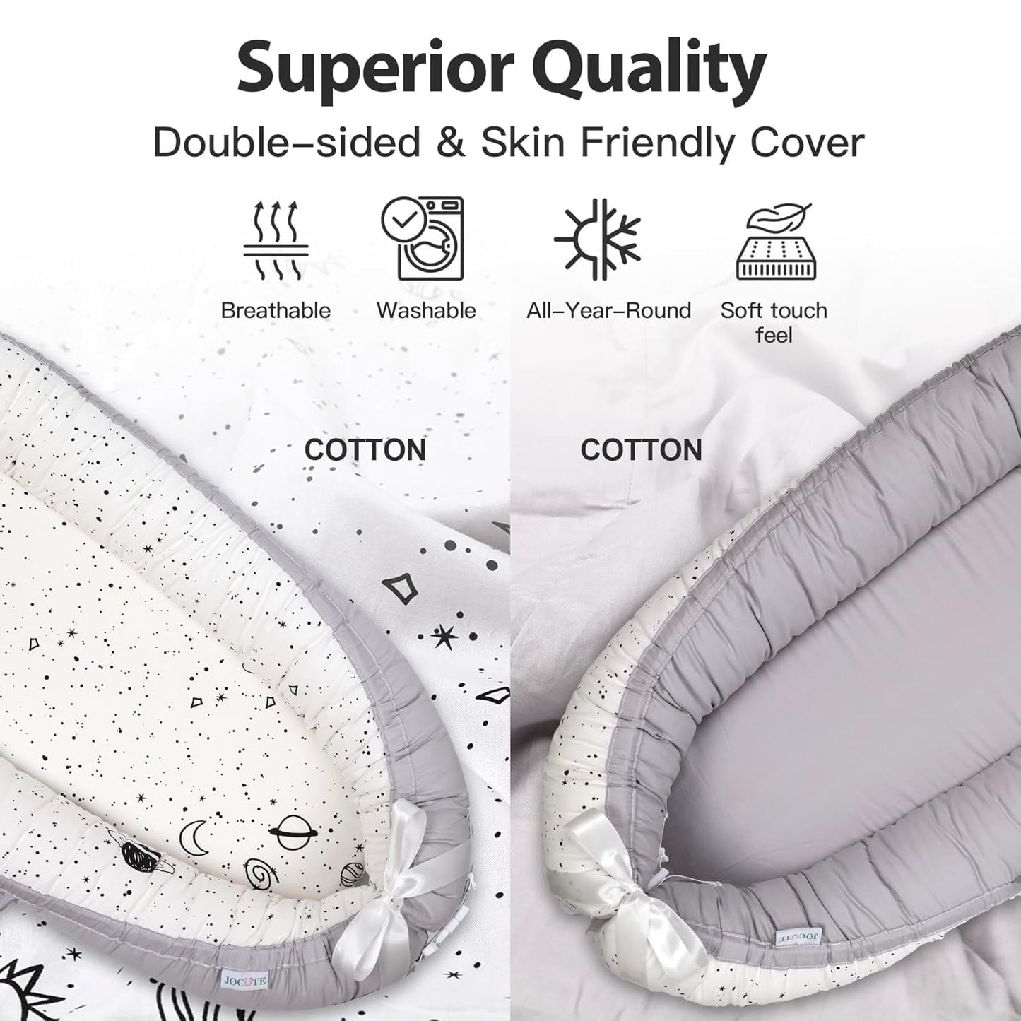 Baby Lounger | Organic Cotton Infant Lounger | Reversible, Adjustable & Portable Floor Lounger | Soft, Breathable, Washable Cover