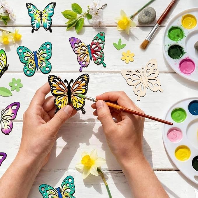 80PCS Unfinished Ornament Wood Crafts, Painting Blank Wooden Cutouts | 8 Styles