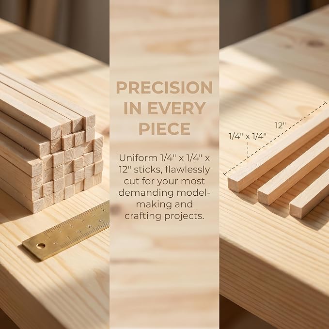 150 Pcs Balsa Wood Strips, 1/4 x 1/4 x 12 Inch, Unfinished Soft Wood Sticks