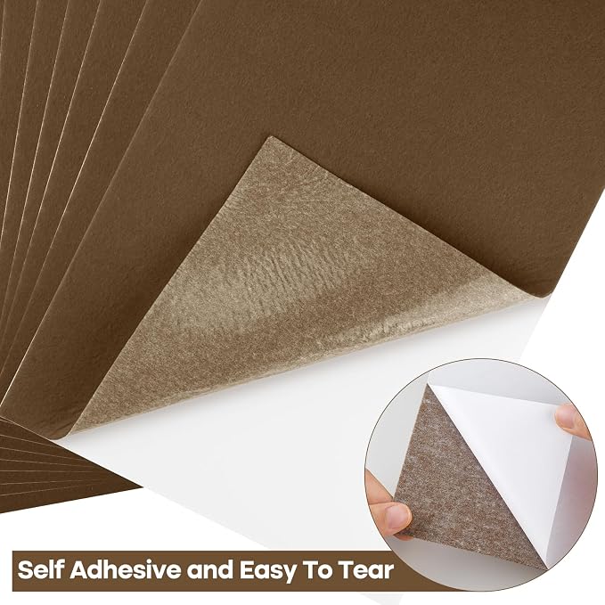 CHRORINE 10 Pcs Brown Felt Fabric Sheets Self Adhesive Felt Sheets 8 x 12