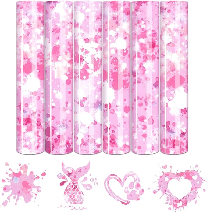 Tintnut Pink White Splash Heat Transfer Vinyl, stretch washable, works