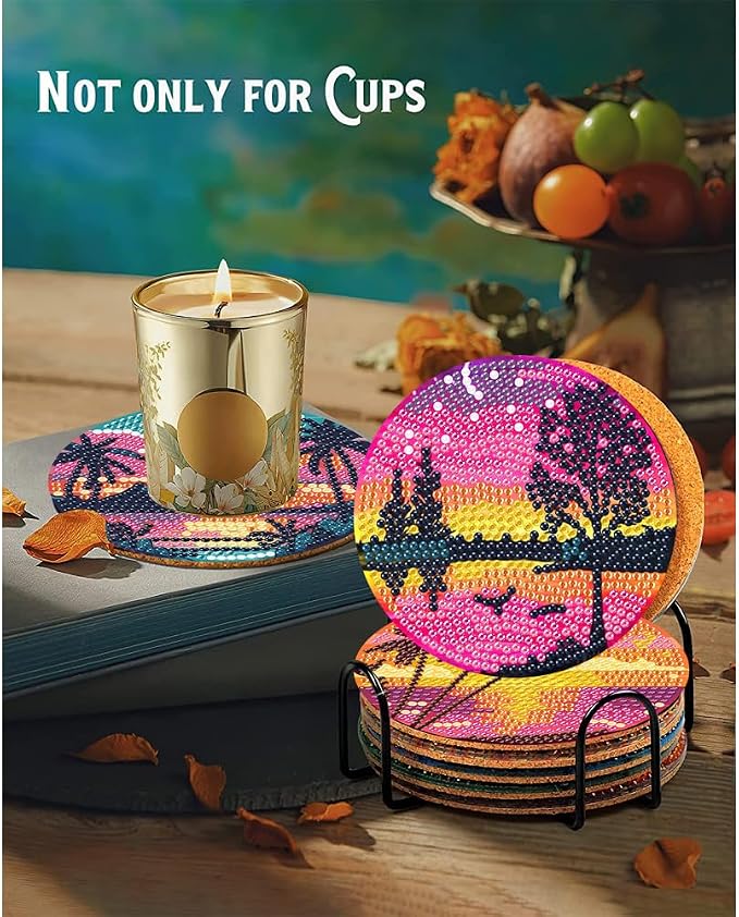 Clendo 8Pcs Diamond Painting Coasters Kits, DIY Landscape Diamond Art Coaster