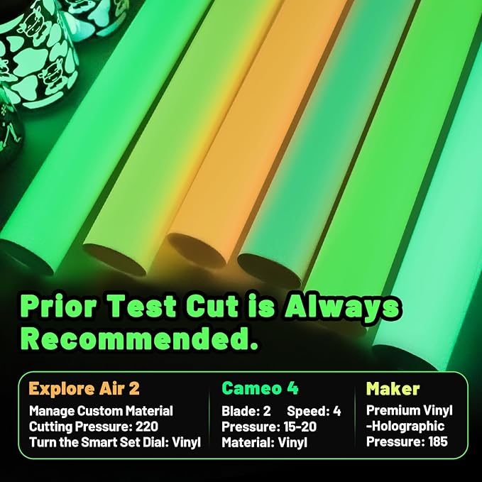 TECKWRAP Glow in Dark Matte Neon Adhesive Craft Vinyl Precut Sheets 12" x 12" 6