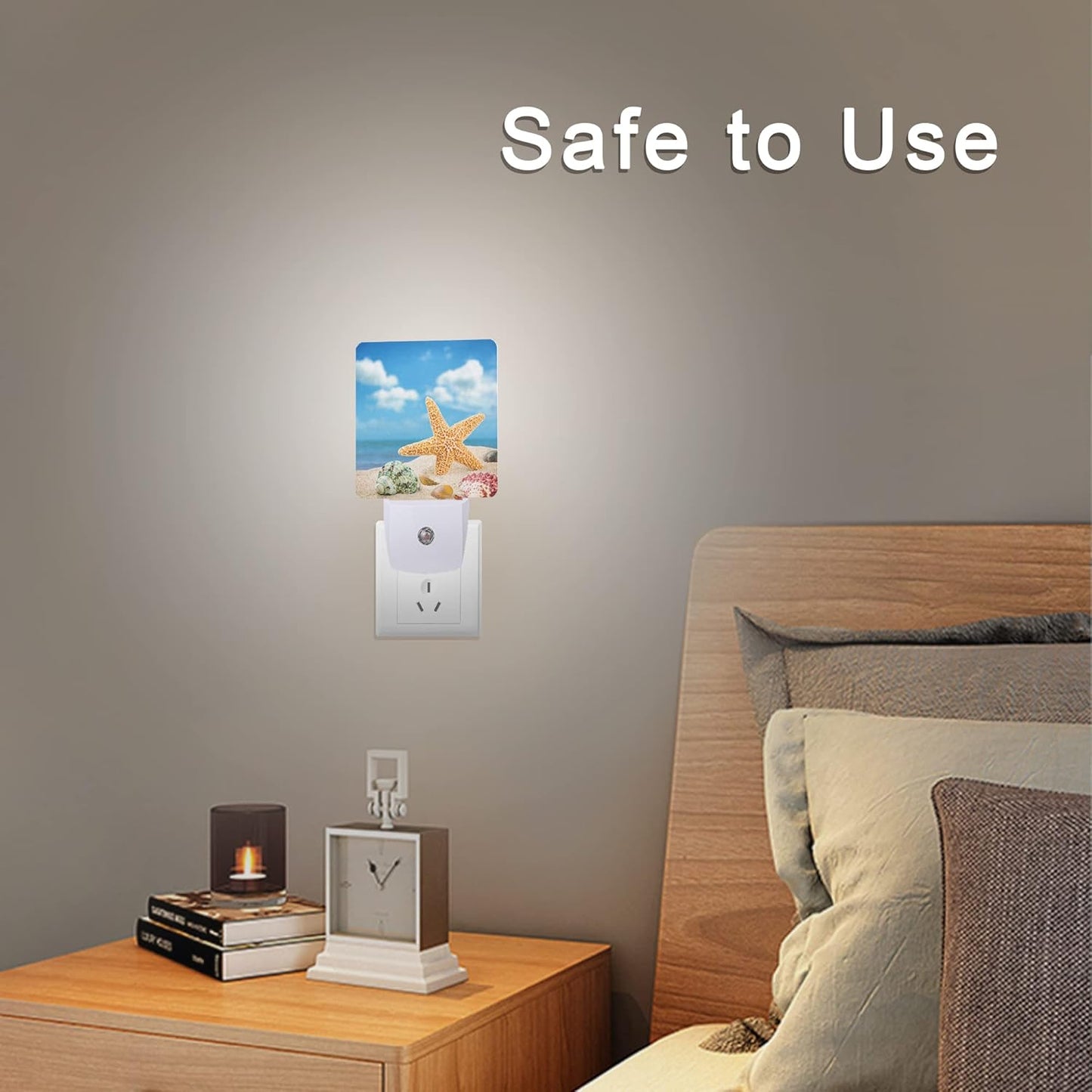 Seashells Starfishes Beach Night Light Plug-in LED Nightlights Auto Sensor Night Lamp Dusk-to-Dawn Lamp Home Decor for Nursery Children Girls Boys