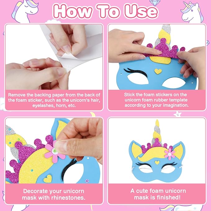 Fennoral 6 Pack Unicorns Masks Craft