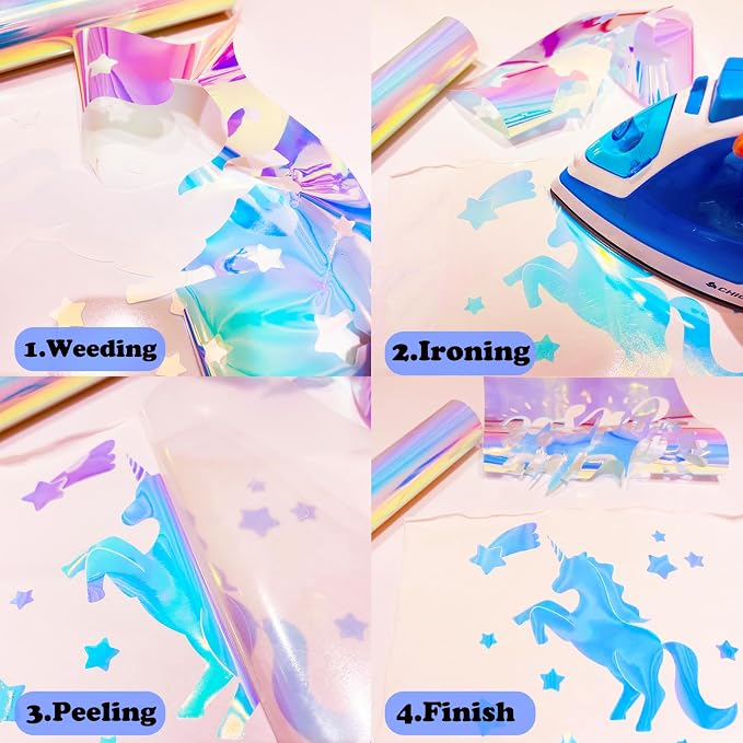 Holographic Heat Transfer Vinyl 10.5IN x 6FT Rainbow HTV Iron on Vinyl