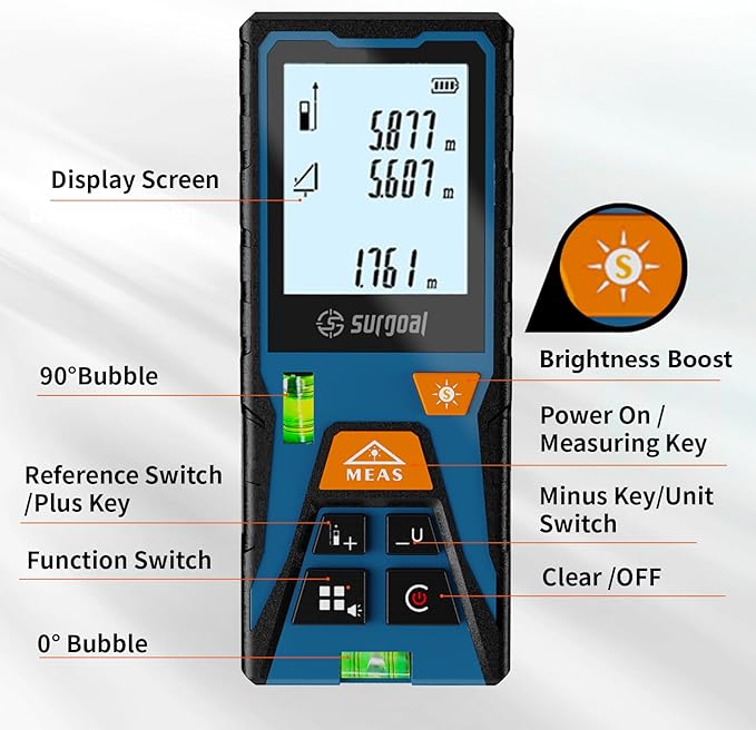 Laser Distance Measure Backlit LCD