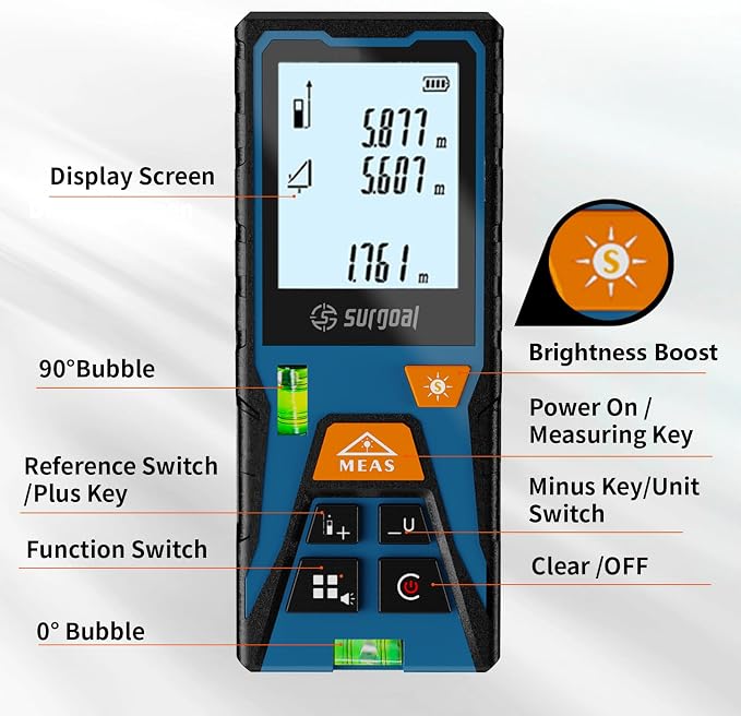 Laser Distance Measure Backlit LCD