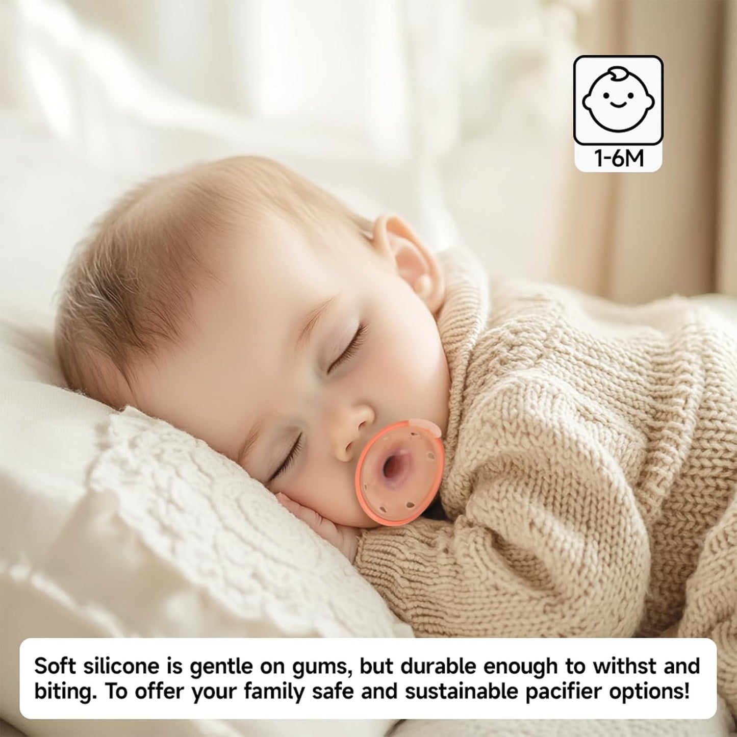 Baby Pacifiers 3 Month, 6 Month Breast-Like Shape Soft Silicone Newborn Pacifiers with Large Air Holes, BPA Free