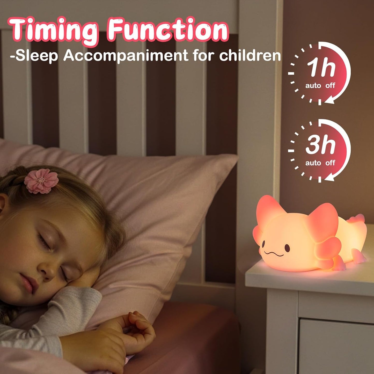 Tremdwoto Axolotl Night Light, 7 Colors Changing Cute Night Light for Kids with Dimmable & Timer,Lovely Rechargeable Novelty Nursery Light,Baby Room Decor,Axolotl Gifts for Girls and Boys