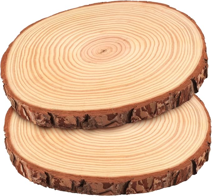 FSWCCK 2 Pack Nature Unfinished Round Wood Slices, 11-13 Inches Wooden Circle