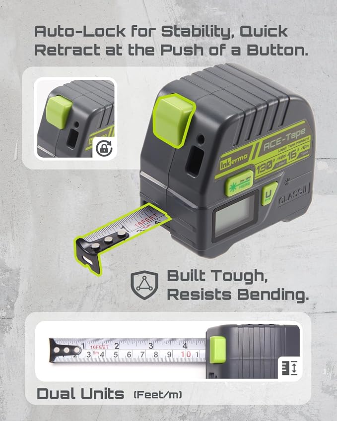 Laser Tape Measure 2-in-1, Inkerma 130Ft Laser Measurement Tool & 16Ft