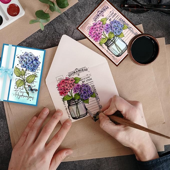 GLOBLELAND Hydrangeas Background Postcard Clear Stamps